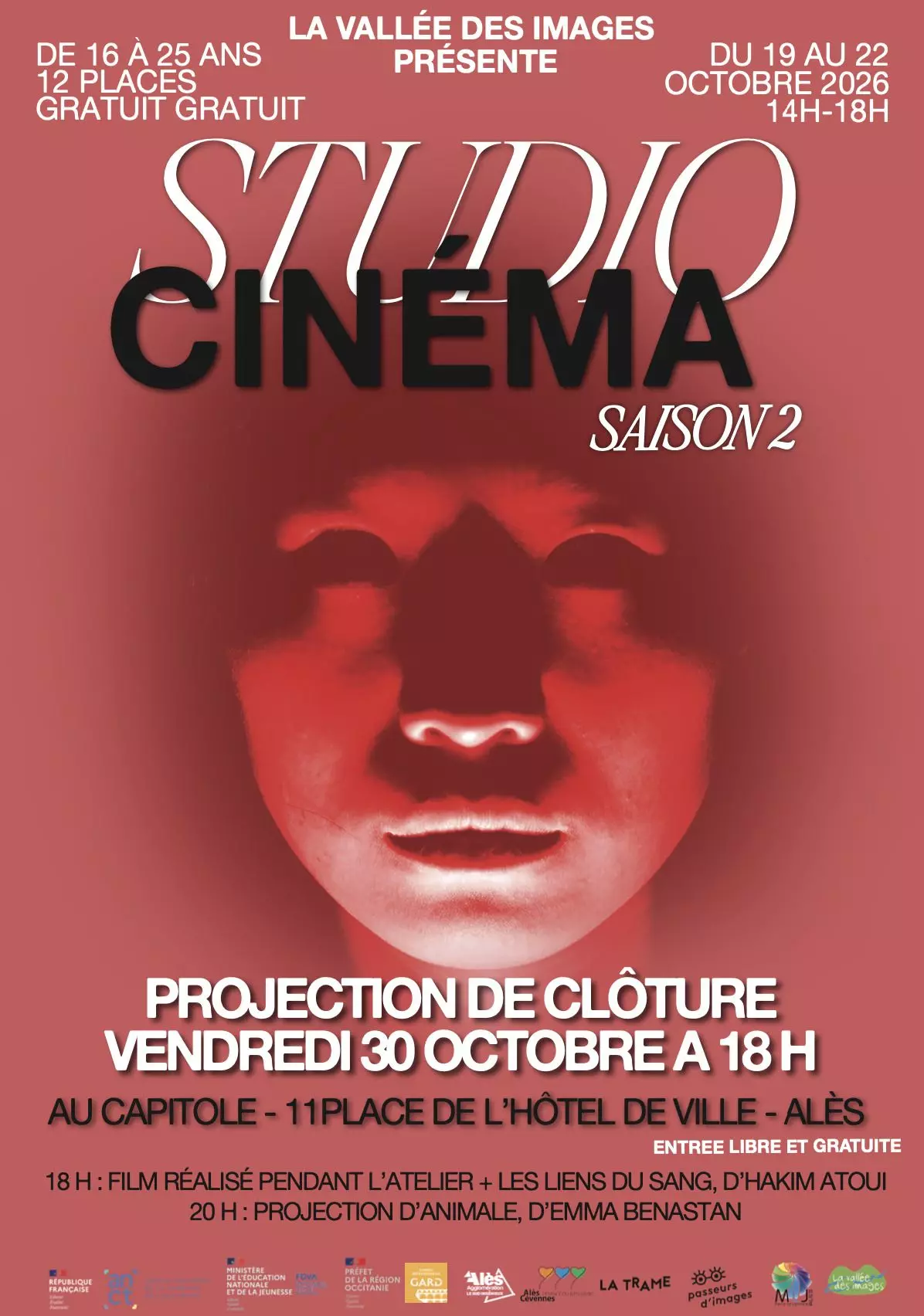 Projection de clôture de l'atelier Le Studio Cinéma, organisée par La Vallée des Images, le 30 octobre à 18 heures.