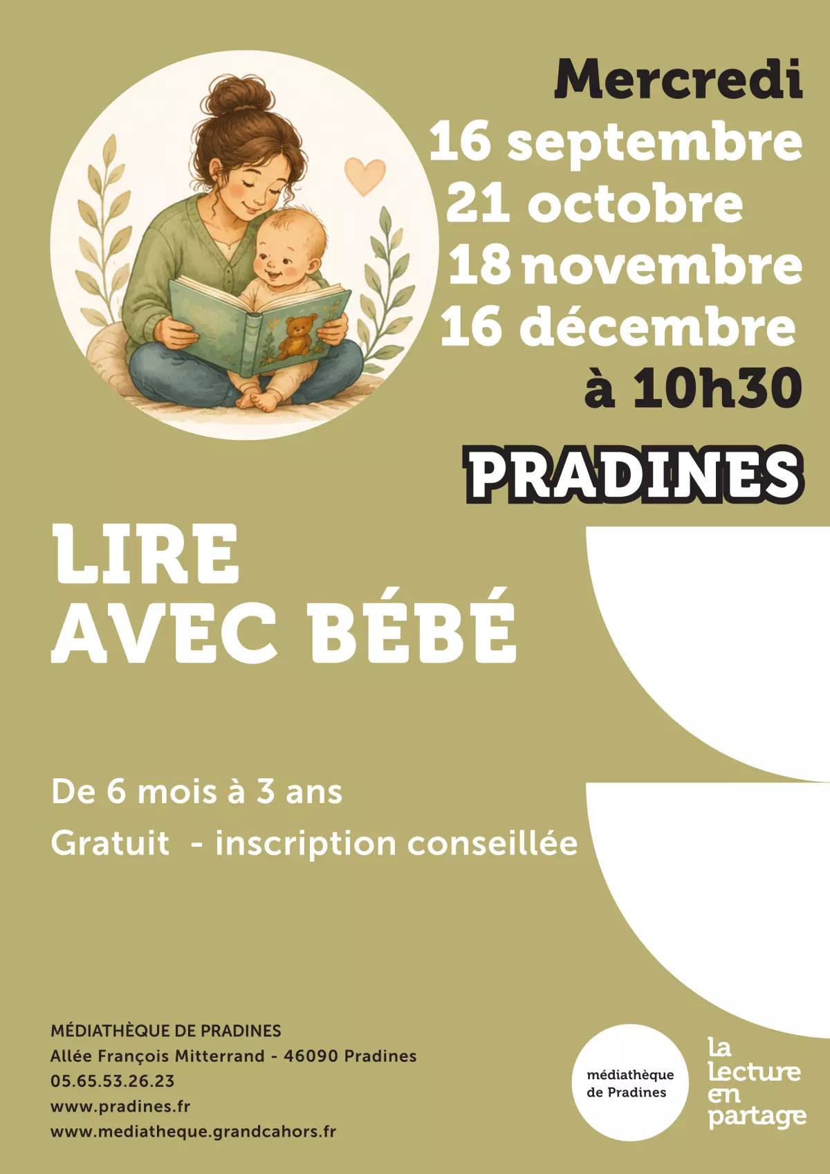 Lire avec bébé à la médiathèque de Pradines