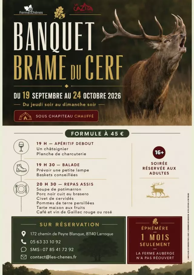 Soirée Brame du Cerf à la Ferme Auberge les Chênes