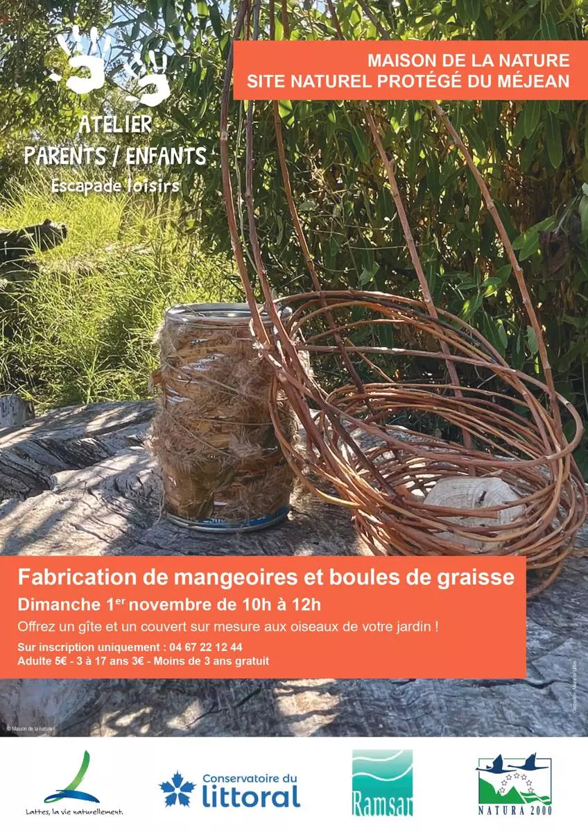 Atelier parents/enfants fabrication de mangeoires à oiseaux et boules de graisse