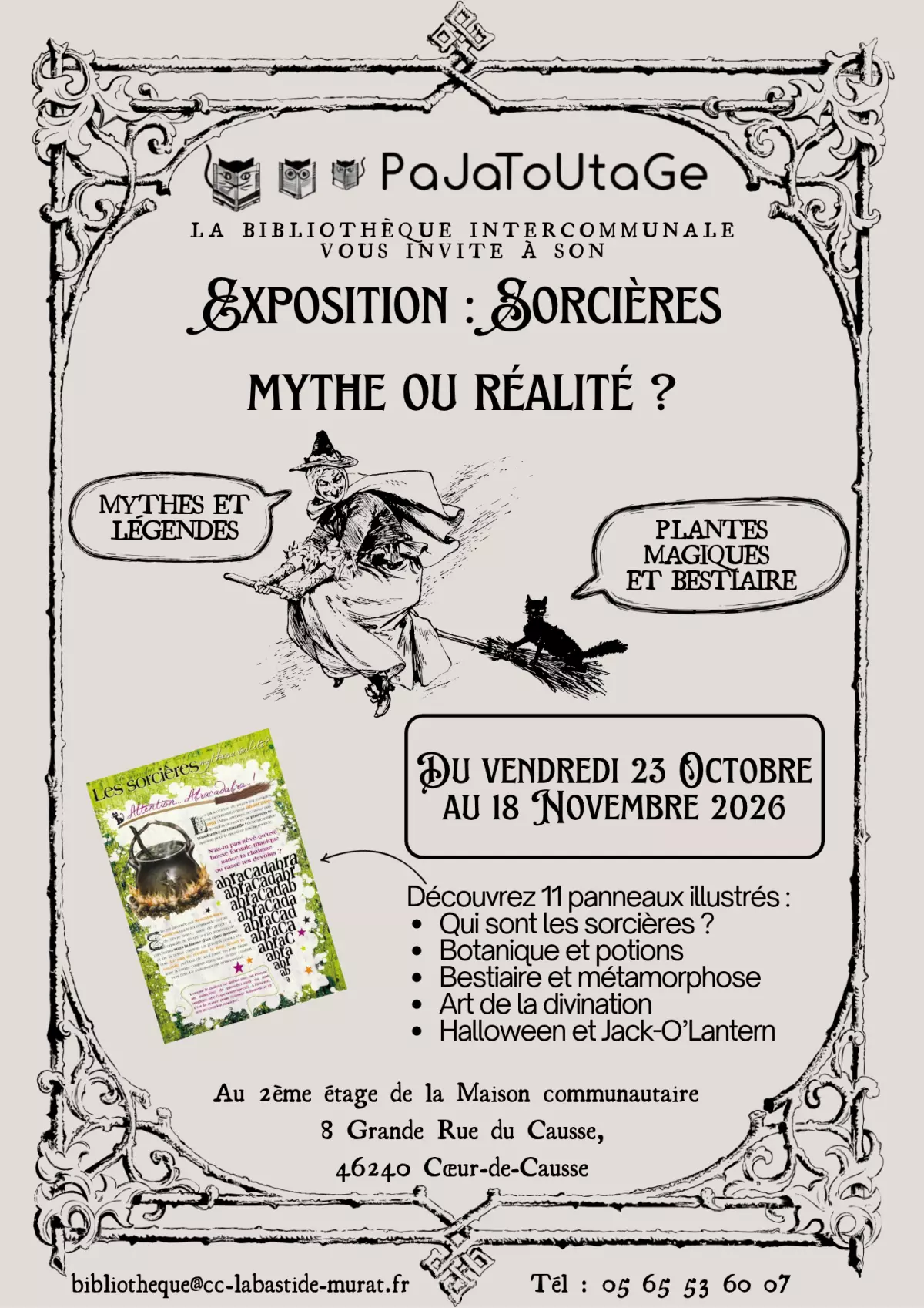 Expo à la bibliothèque Pajatoutage : Sorcières, mythe ou réalité ?