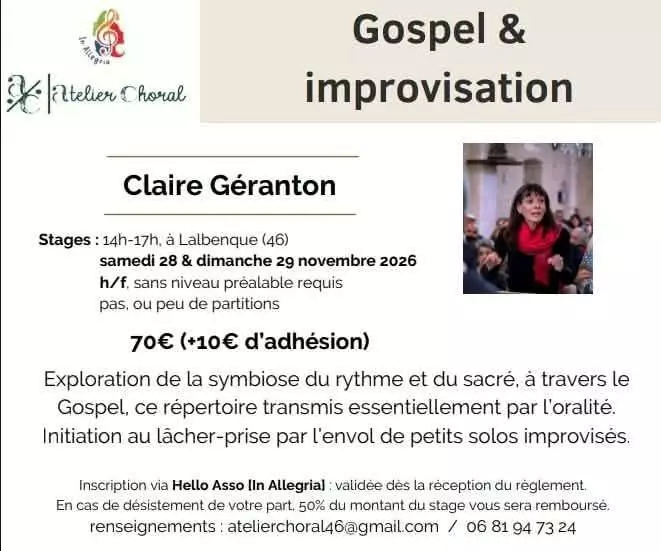 Stage « Gospel & improvisation » à Lalbenque