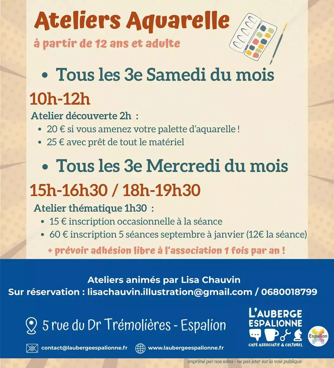 L'Auberge espalionne - Ateliers Aquarelle initiation et pratique libre