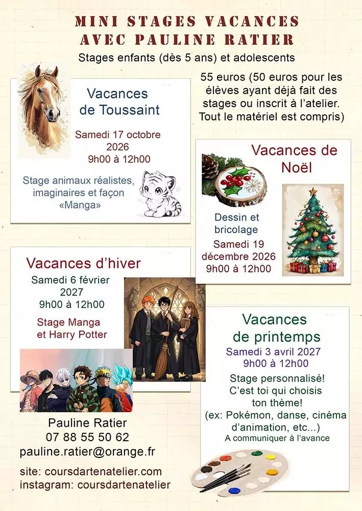 Stages artistiques pour les vacances scolaires