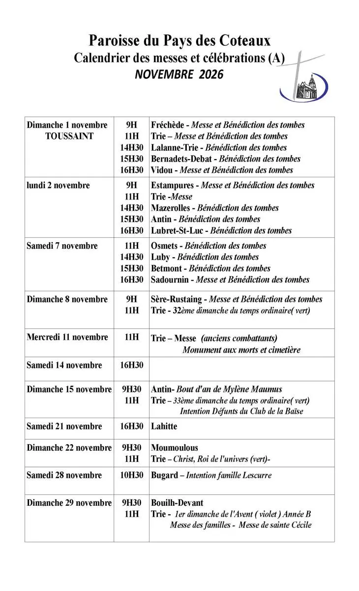 Calendrier des Messes