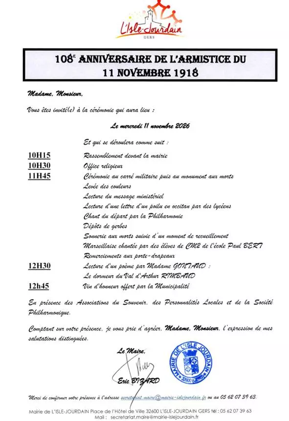 108ème anniversaire de l'armistice du 11 novembre 1918