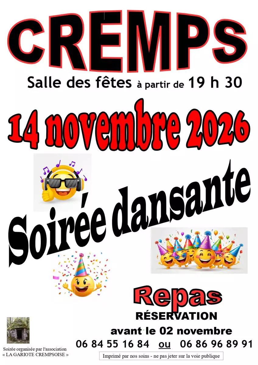 Soirée repas et dansante à Cremps