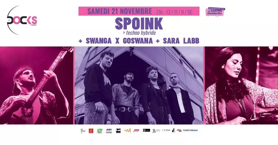 Soirée électrotech aux Docks : Spoink + Swanga X Goswana + Sara Labb