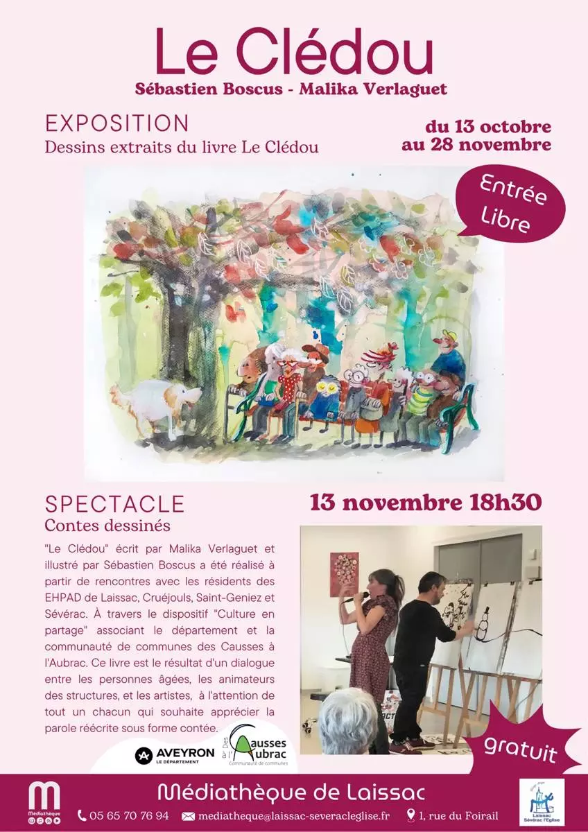 Exposition de dessins "Le clédou" à la médiathèque de Laissac